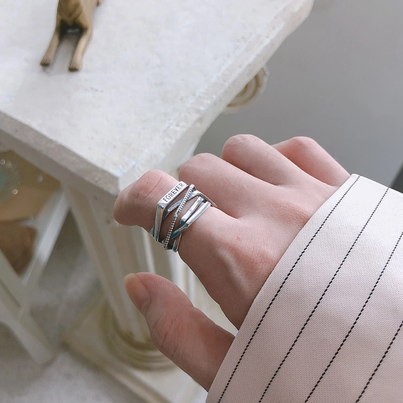 LouLeur подлинные 925 пробы серебряные кольца с буквами винтажные вечные переплетения корейские Многослойные кольца Подарки для женщин серебряные ювелирные изделия