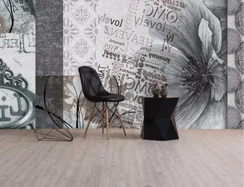 

CJSIR Custom Wallpaper Vintage Black White Flower Industrial Stylish Hotel Cafe Alphabet Tv Couch Background 3d Wallpaper Decor