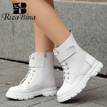 

RIZABINA Small Size 26-39Women Ankle Boots Pu Flats Cross Strap Zipper Shoes Buckle Warm Boots Winter Fashion Office Footwear