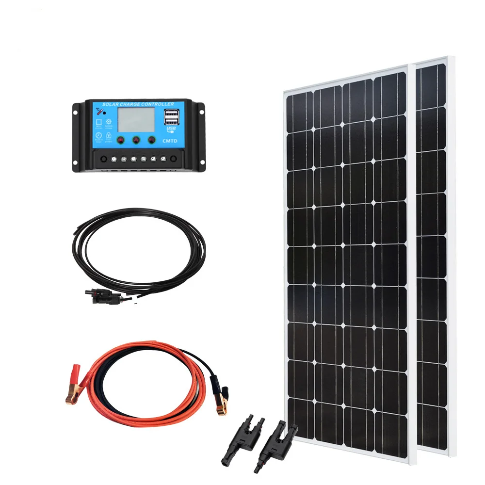 XINPUGUANG 200W Солнечная Системы комплект 100w Панели солнечные стекла подойдет как для повседневной носки, так модуль эффективных ячейки 12 v/24 v/20A контроллер кабель MC4 адаптер - Цвет: 100W solar systems