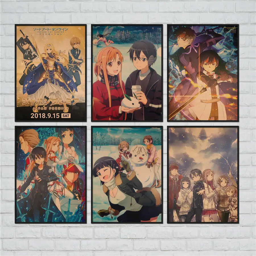 Sword Art Online SAO Vintage Movie Poster Pub Home Decor Retro Kraft Paper Antique Print Picture Wall Art Sticker Drawing42x30cm