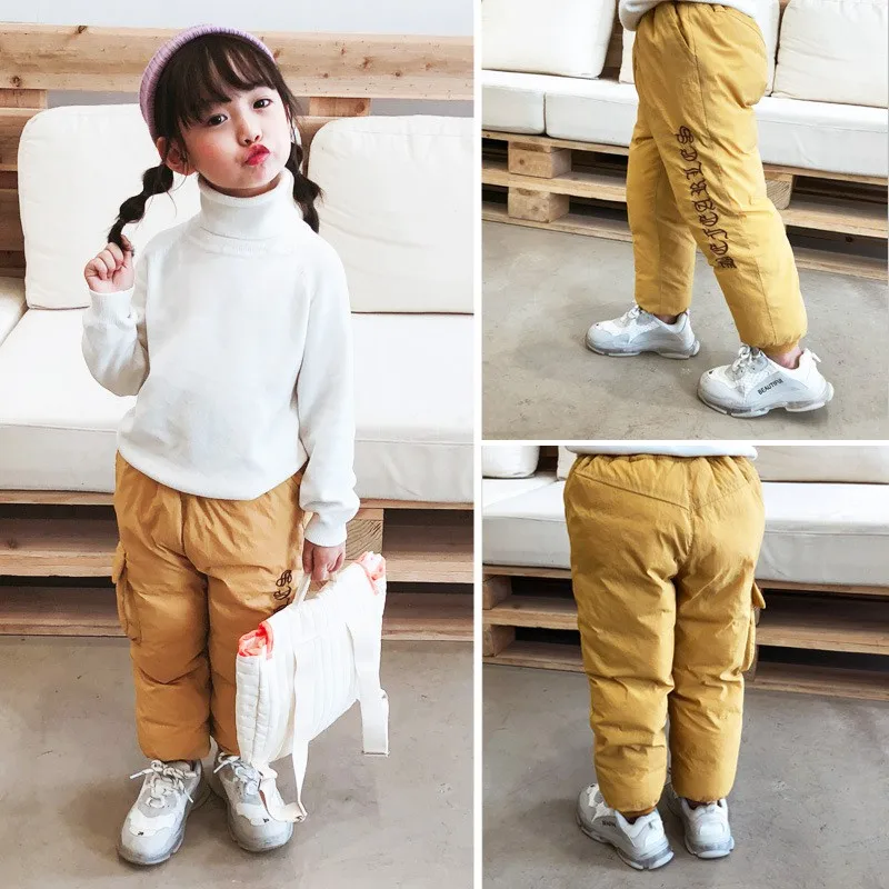 COOTELILI Girl Boy Winter Pants Cotton Padded Thick Warm Trousers Fashion Letter Ski Pants Pocket Children Pants Baby Kid Pants (14)