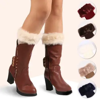 

Women Solid Color Faux Fur Crochet Knit Leg Warmers Cuffs Toppers Boot Socks Warm Boot Cuffs Beenwarmers Long Christmas Gift