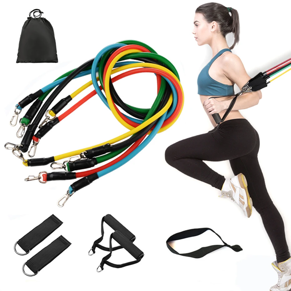Full Set Of Fitness Resistance Bands Training Exercises Home Gym Workout Muscle