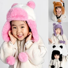 Коллекция года, осенне-зимняя верхняя одежда для мальчиков и девочек, ворсистый флис, шапка унисекс, искусственные меховые наушники, лыжная шапка для детей от 2 до 4 лет