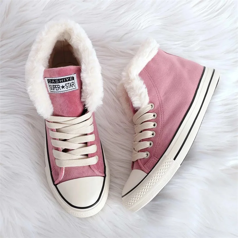 Женская Теплая обувь; зимние короткие бархатные хлопковые ботинки; женские зимние ботинки на шнуровке; женская парусиновая обувь; Прямая поставка - Цвет: pink(01)