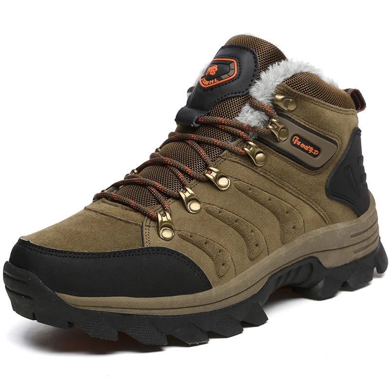 Designer Men Winter Boots Warm men Ankle Boots Quality Suede Snow Fur Plush Winter Outdoor Hiking shoes Plus Size