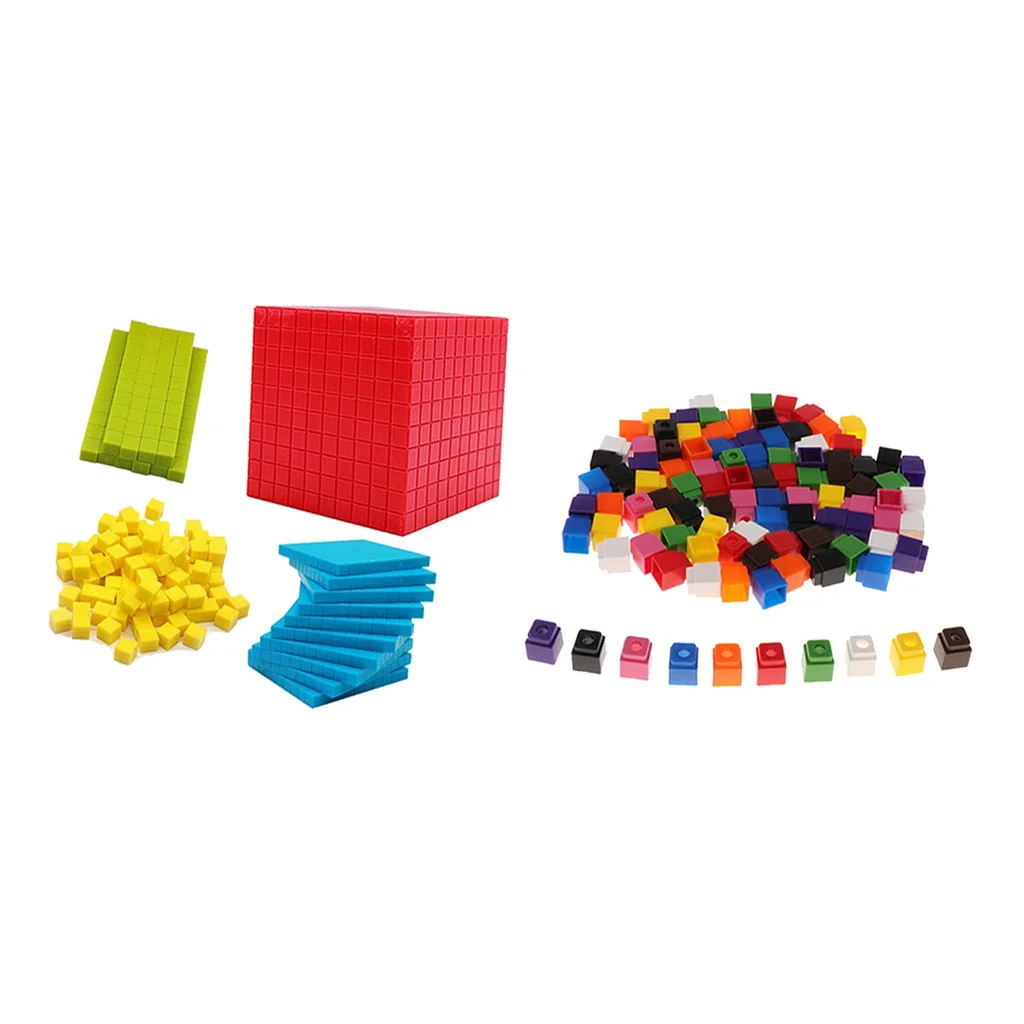 Children Montessori Math Materials Decimal Group Cube Blocks with Connecting Linking Blocks (221Pieces)