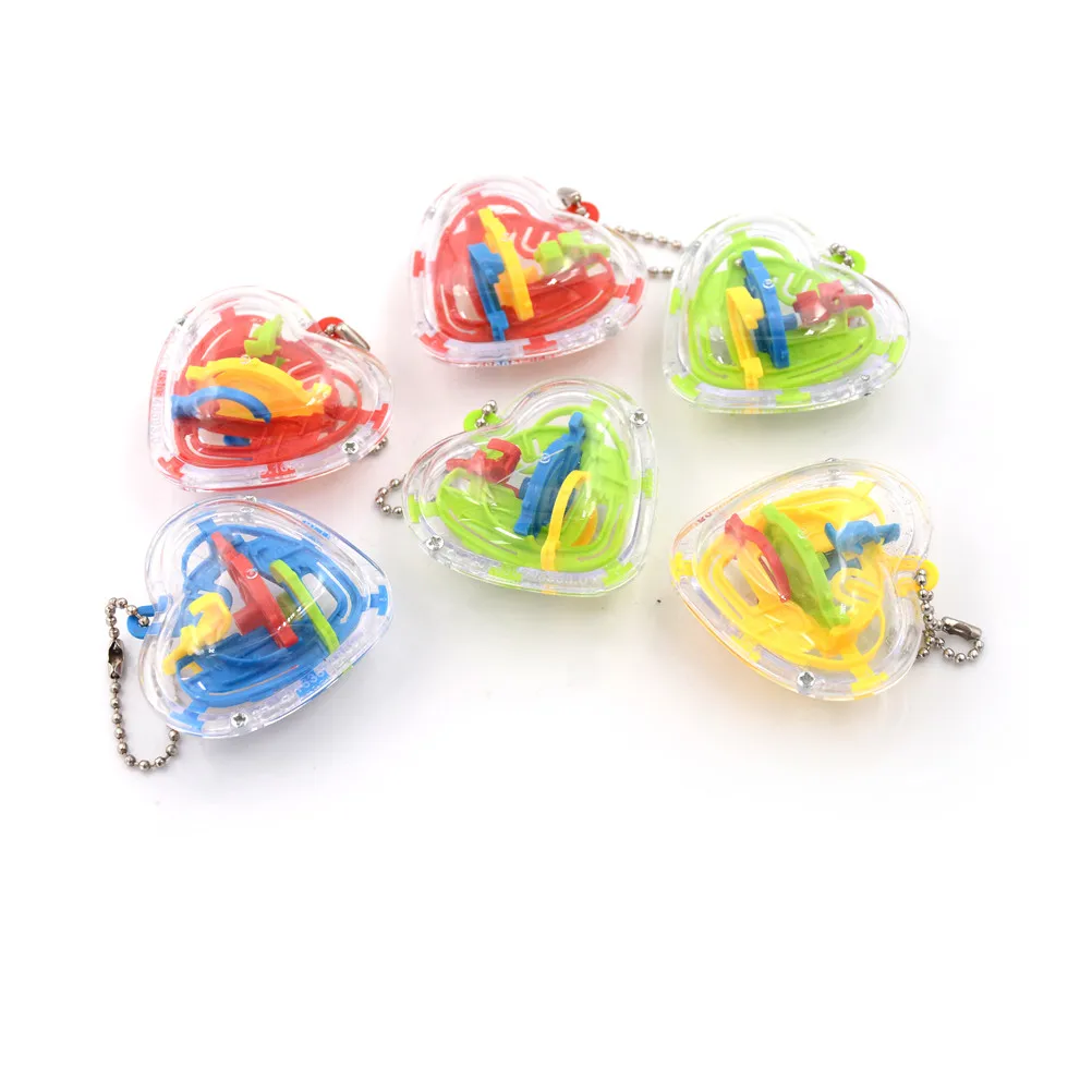 2Pcs 3D Magic Cube Intellect Maze Ball Heart Magic Cubo Toys 3D Metal Puzzle Ball Toys  For Children Key Necklace Spinner