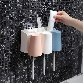 

3 Cups Bathroom Storage Toothbrush Holder Washing Set Wall Hanging Cup Holder Convenient Save Space Bathroom Tools Set