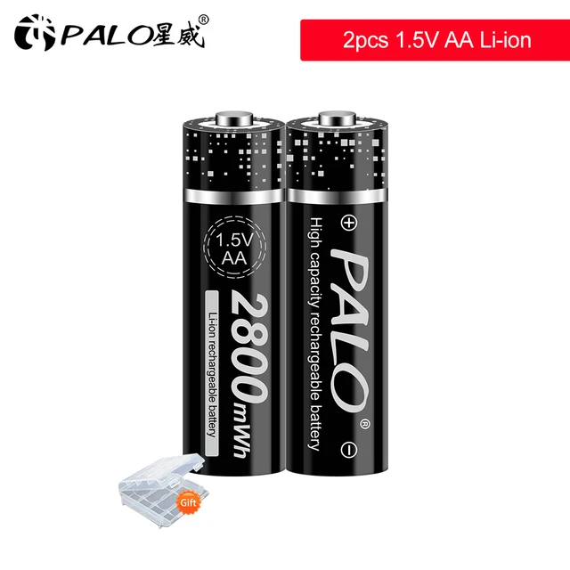 PALO 1.5V AA Battery Rechargeable 2800mWh 1.5V AA Li-ion lithium Battery aa batteries for Remote Control flashlight with Charger 2pcs