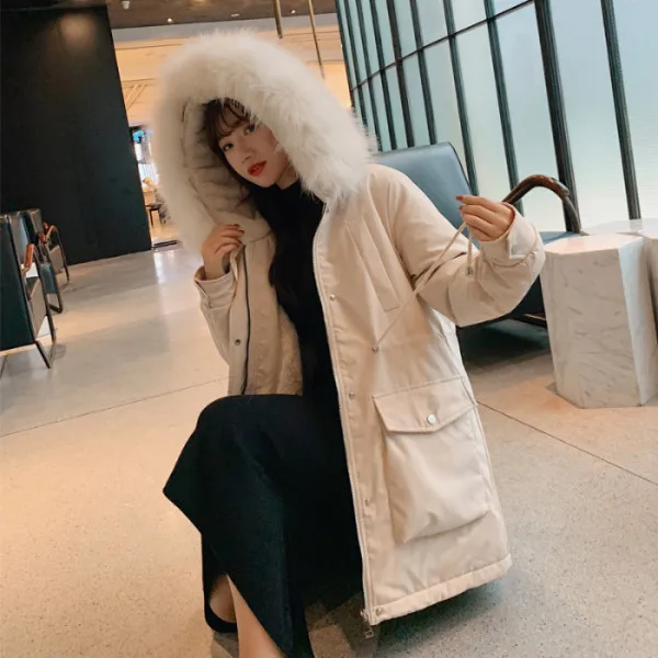 

2019 Autumn And Winter New Style down Jacket Women's Korean-style Mid-length Loose-Fit BF Waist Hugging Slimming Pike Fur Coat