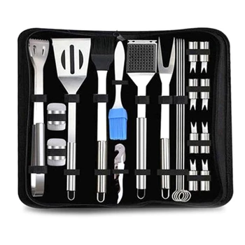 

21 Pcs Outdoor BBQ Tools Set Stainless Steel Grill Barbecue Utensil Set Case for Camping -Cooking Accessories Kit