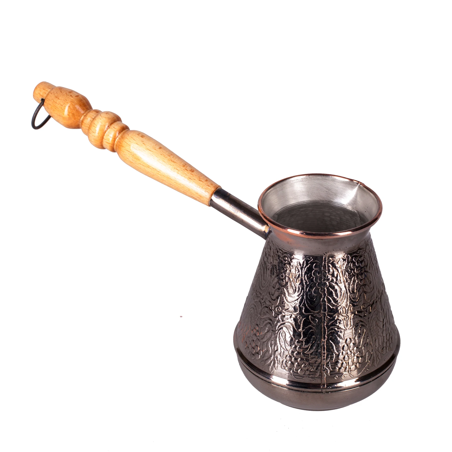 Goedkoop TURK KOFFIE koper houten gesneden handvat 200 ml.