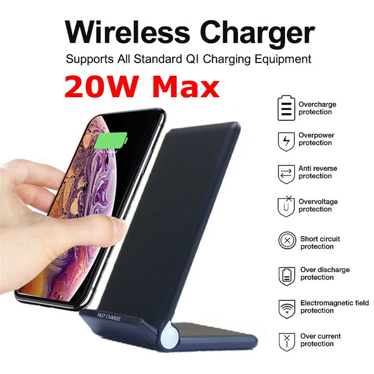 

Quic 20W Qi Wireless Folding Vertical Fast Charger Charging Bracket High Power Docking Stand for all Qi-enabled phones