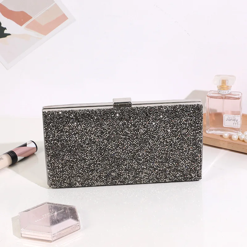 Women's Sequin Evening Clutches Handbag Purse Designer Shiny Clip Shoulder Bags Silver Chain Crossbody Ladies Small Party Bags