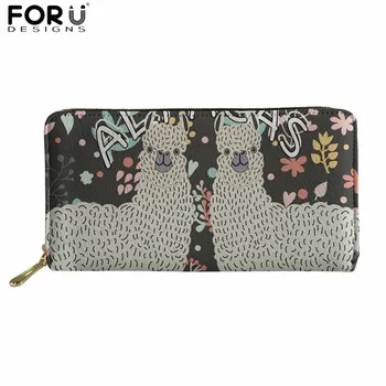 

FORUDESIGNS Women's Alpaca Print Fashion Long Wallets Small Zipper Clutch Phone Bag PU Leather Ladies Card Holder Thin Purse