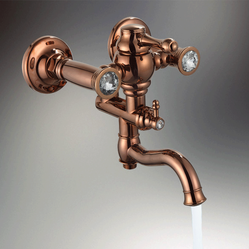 8" Stainless Steel Wall Mounted Rainfall Bathroom Faucets Dual Handles Water Mixer Tap In Rose Gold