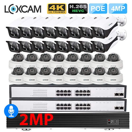 32CH x 24pcs 2MP Cam LOXCAM H.265+ 32CH 4K CCTV камера системы 4MP аудио звук Открытый WandalProof IP66 безопасности POE IP камера видеонаблюдения комплект - Цвет: 32CH x 24pcs 2MP Cam
