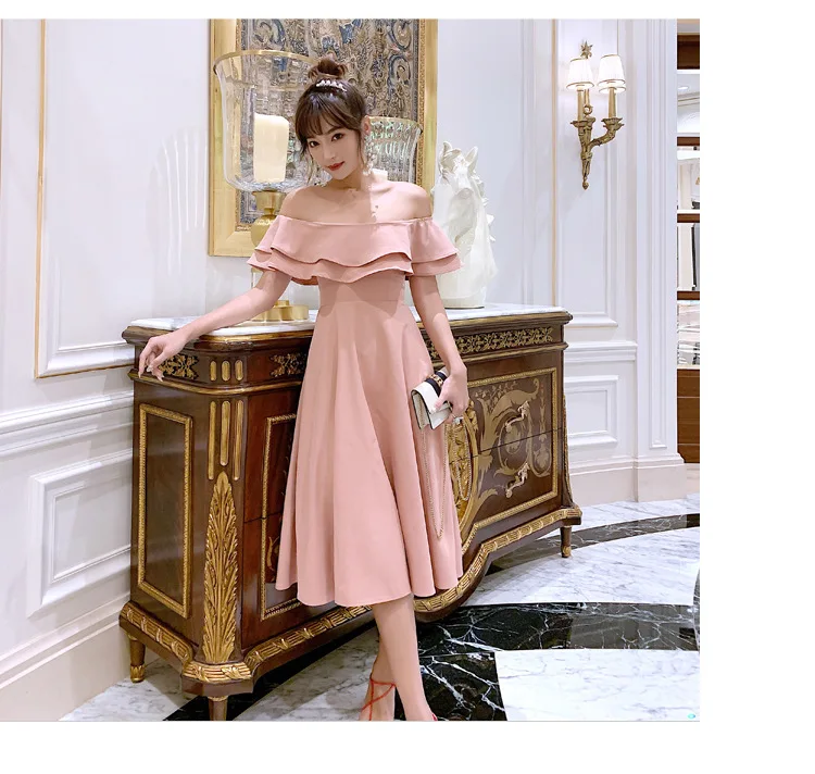 Для фотосессии, тайское популярное Брендовое сексуальное платье с открытыми плечами и талией, обнимающее большое розовое платье с большим подолом, 8731