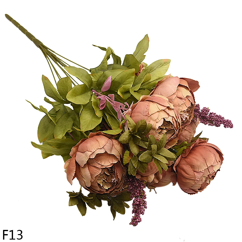 F13 Европейские Искусственные цветы пиона, шелковые искусственные пионы, букет цветов, сделай сам, венок для свадьбы, дома, гостиной, внутреннего декора - Цвет: F13