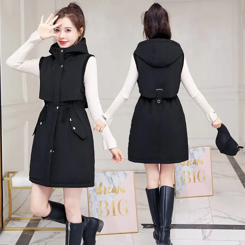 L-5XL Down Cotton Jacket Vest Autumn and Winter Long Outerwear Women's Waistcoat Large Size Fashion Sleeveless Fleece Coat  Y415