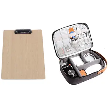 

A4 Size Wooden Clipboard Clip Board Office School Stationery & Electronics Organizer Travel Cable Cord Bag