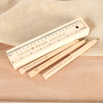 

10pcs Personalized name date handmade wooden Ruler ballpoint pen ballpen wedding party supplies baby birthday gift