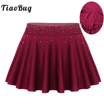 

TiaoBug Women Shiny Rhinestone High Waist A-line Built-in Briefs Shorts Skirt Dance Wear Ballet Gymnastics Figure Skating Skirts