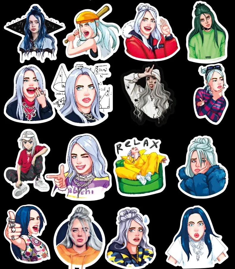 50 шт. Billie Eilish мультфильм стикер водонепроницаемый чемодан DIY ноутбук гитара игрушка для скейтборда прекрасный стикер s