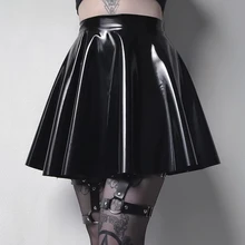 Gothic Black Ladies Skirt Harajuku Korean PU Leather A-Line Skirts Women Casual High Waist Zipper Solid Female Mini Skirt