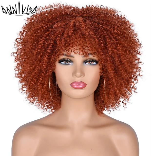 Short Hair Afro Kinky Curly Wigs With Bangs African Synthetic Ombre Glueless Cosplay Wigs For Black Women High Temperature 350R