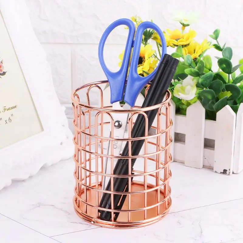 

Rose Gold Hollow Pen Holder Pencil Pot Box Case Makeup Brushes Storage Desk Organiser Container Stationery Decor Storage Gift