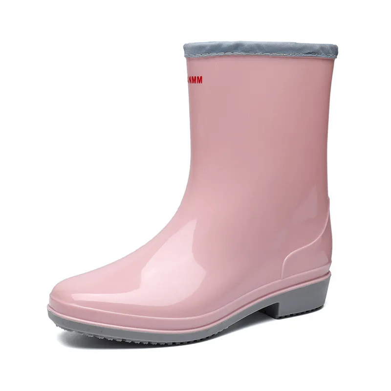 Rouroliu 2021 Mid-Calf Women Rain Boots Female Outdoor Waterproof Water Shoes Candy Color Slip-on