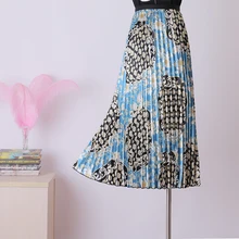 Ранняя осень новая плиссированная юбка с принтом эластичная высокая талия Универсальная Ретро компонентная юбка