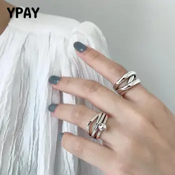 

YPAY 100% Real 925 Sterling Silver Open Rings for Women Korea Multi-Layers Irregular Adjustable Beads Ring Fine Jewelry YMR912