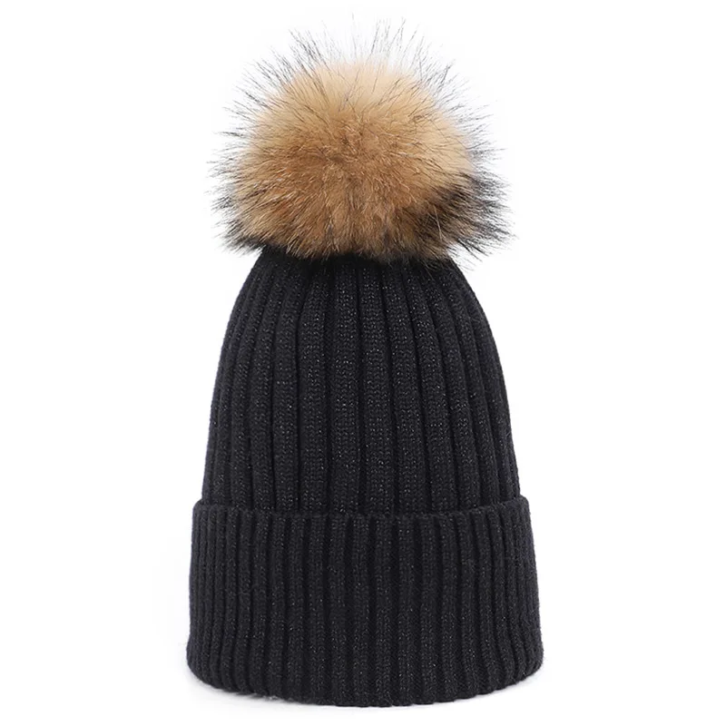 Black-1 Новинка зимы, помпоновая шапочка skullies, теплая утолщенная шапка, мягкая шапка, вязаная шапка-носок, мешковатая Хлопковая женская шапка - Цвет: Black-1