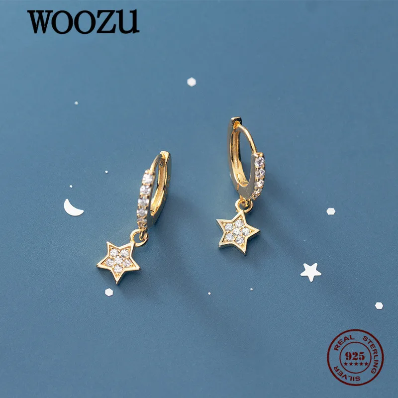 WOOZU Real 925 Sterling Silver Romantic Star Pave Crystal Zircon Drop Earrings For Women Party Ethnic Rock Birthday Jewelry Gift | Украшения