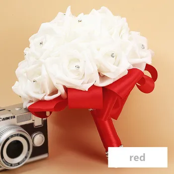 

Colorful PE Bouquet Artificial Flowers Foam Ribbon Rose Wedding Party Bride Bridesmaid Decoration Simulation Fake Holding Flower