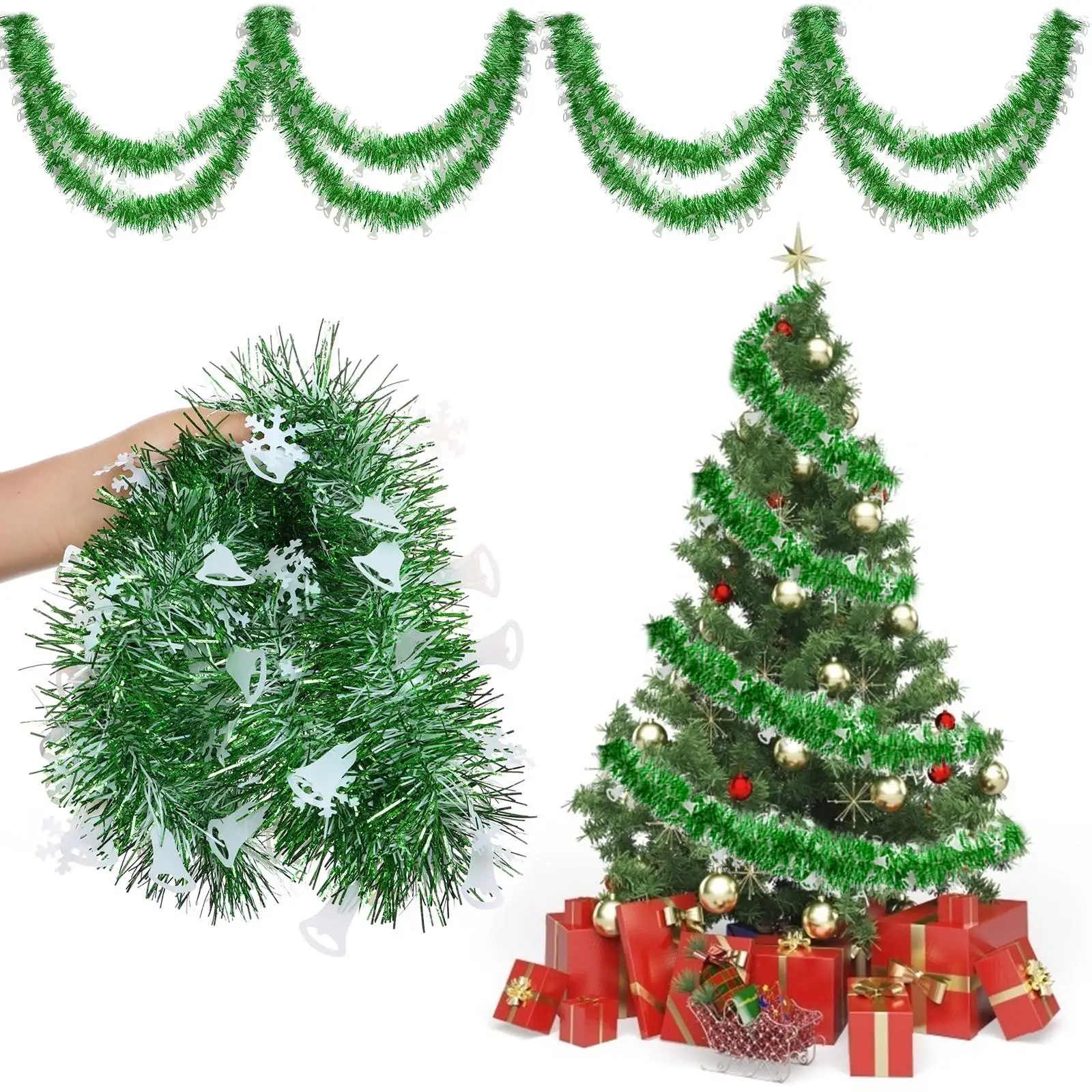 Christmas Tinsel Garland 6pcs 2m For Birthday Wedding New Year Hanging Decor Metallic Tinsel