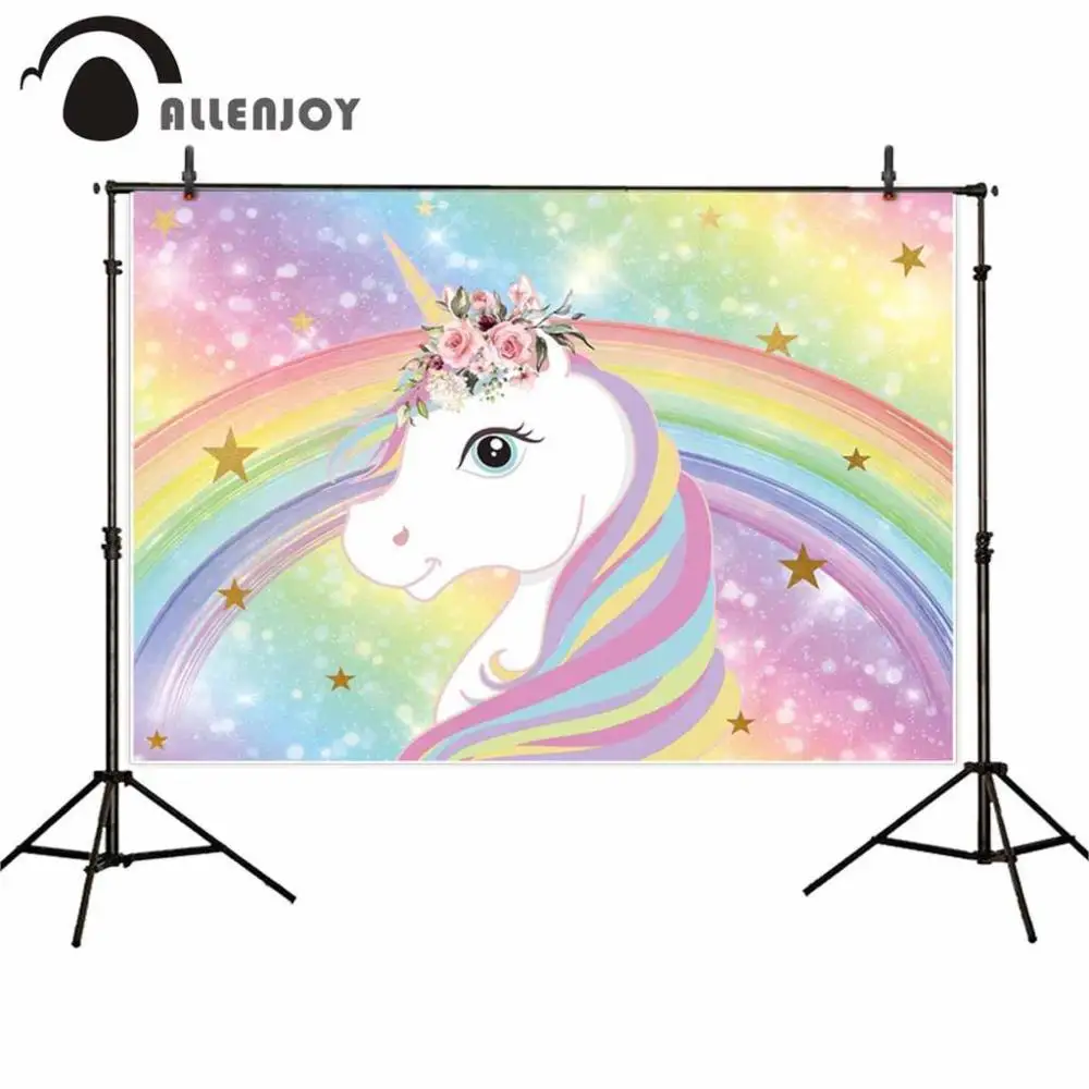 Фотофон allenjoy фон с единорогом на день рождения разноцветная Радужная прямоугольная скатерть детский фон покрытие стола