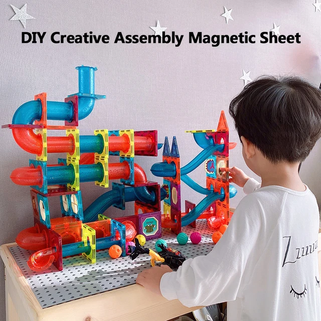 DIY Building Blocks Assembly Magnetic Sheet Track Curve Sliding Pipeline Colorful Windows Puzzle Enlightenment Toys For Children 1