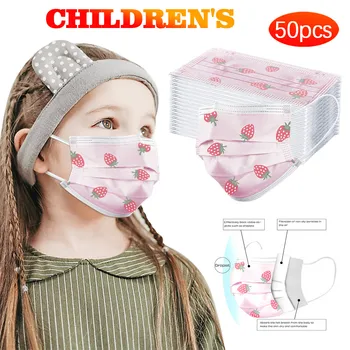 

10/20/30/40/50/60/100Pcs Kids Disposable Breathable Face Mask Mascarilla Dustproof Strawberry 3-layer Masque Mondmasker