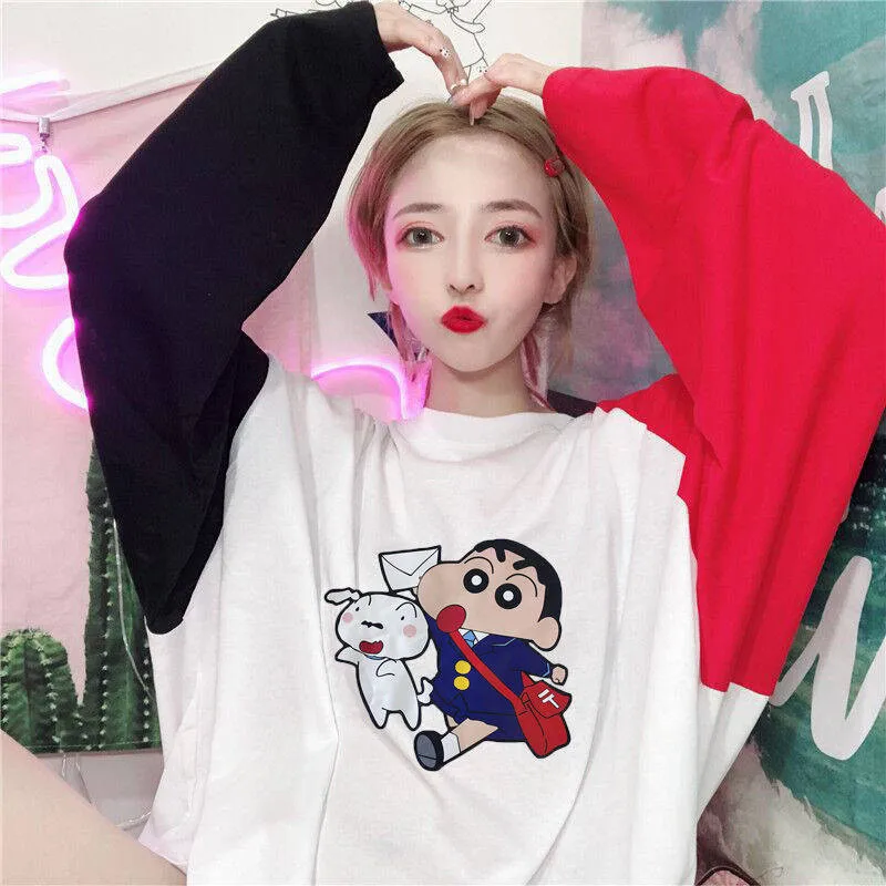 Anime Tshirt Streetwear Crayon Shin chan T-Shirts Men Womens Cute Shin-chan cartoon T Shirts Kawaii Long Sleeve Tshirt Girls