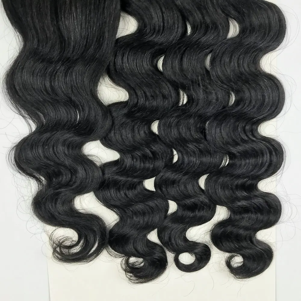Animal Mixed Synthetic Hair Bundles with 4*4 Lace Closure Straight Packet Hair Weaves,Adorable Natural Hair Blend Body Wave 3+1
