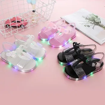 

2020 Bow girls Shoes LED light sandals New Summer Girls Jelly Shoe Girl Non-slip Kids Beach Sandal Toddler Sandals Princess