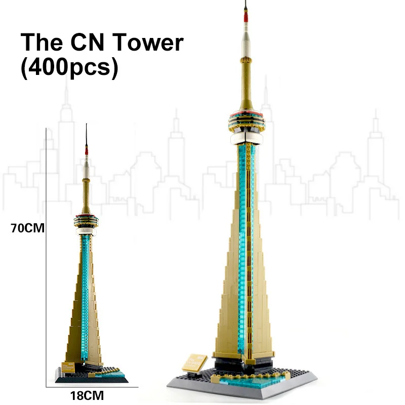 400 шт. 4215 всемирно известный архитектурный сериал Toronto CN Tower модель строительные блоки кирпичи детские развивающие Подарочные игрушки - Color: 400Pcs No Box