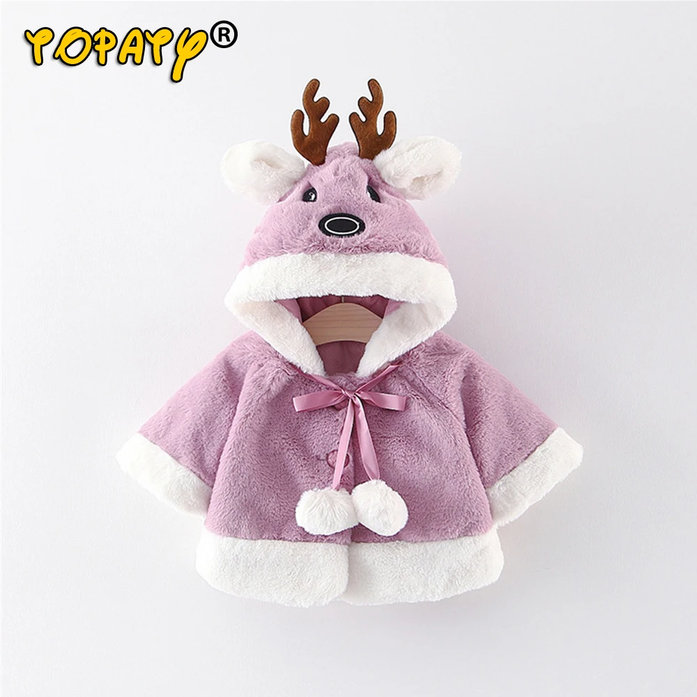 

Free Shipping Baby Clothes Winter New Children's Clothing Thick Warm Hooded Cape Coat Cute Xmas Deer