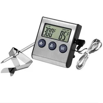 

Digital Food Meat Cooking Kitchen Thermometer BBQ Smoker Grill Oven Thermometer With Clock Timer Stainless Steel Probe