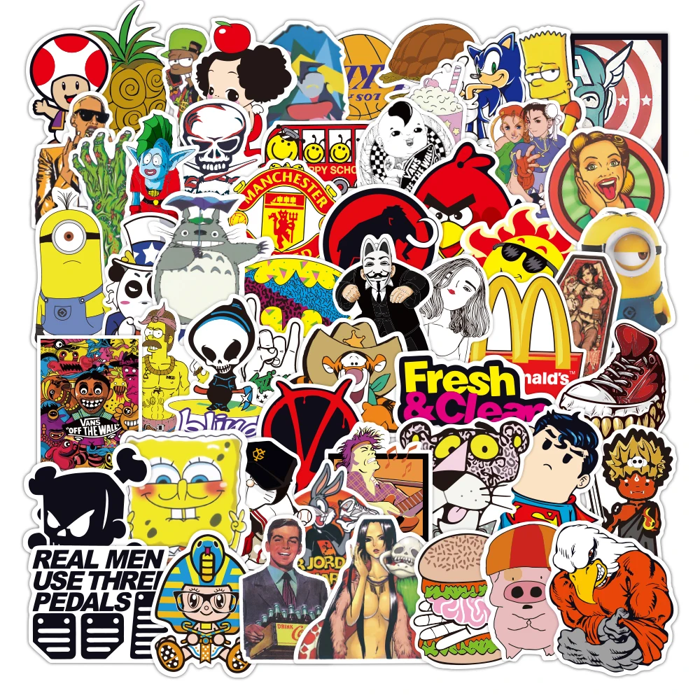

50pcs Random Graffiti Stickers Waterproof Skateboard Scrapbook Suitcase Pink Sticker Pack Animal Laptop Racing Kid Sticker